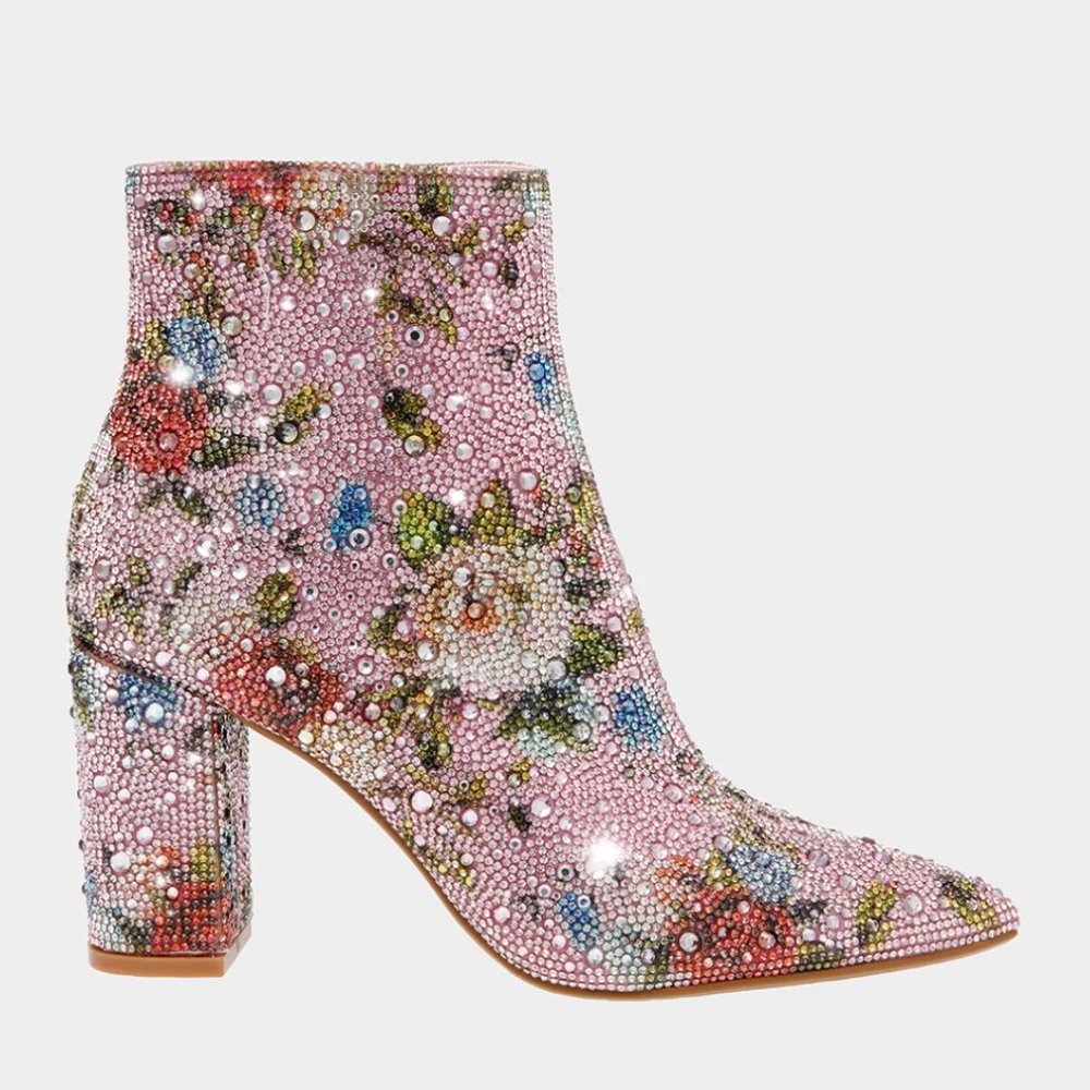 Betsey Johnson Cady Pink Floral Rhinestone Bootie 6.5 NEW IN BOX